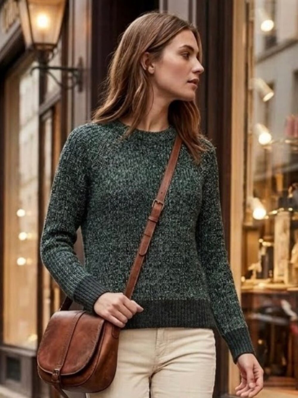 H&M Chunky Ribbed Pullover Crewneck Sweater Heather Forest Green M NWT